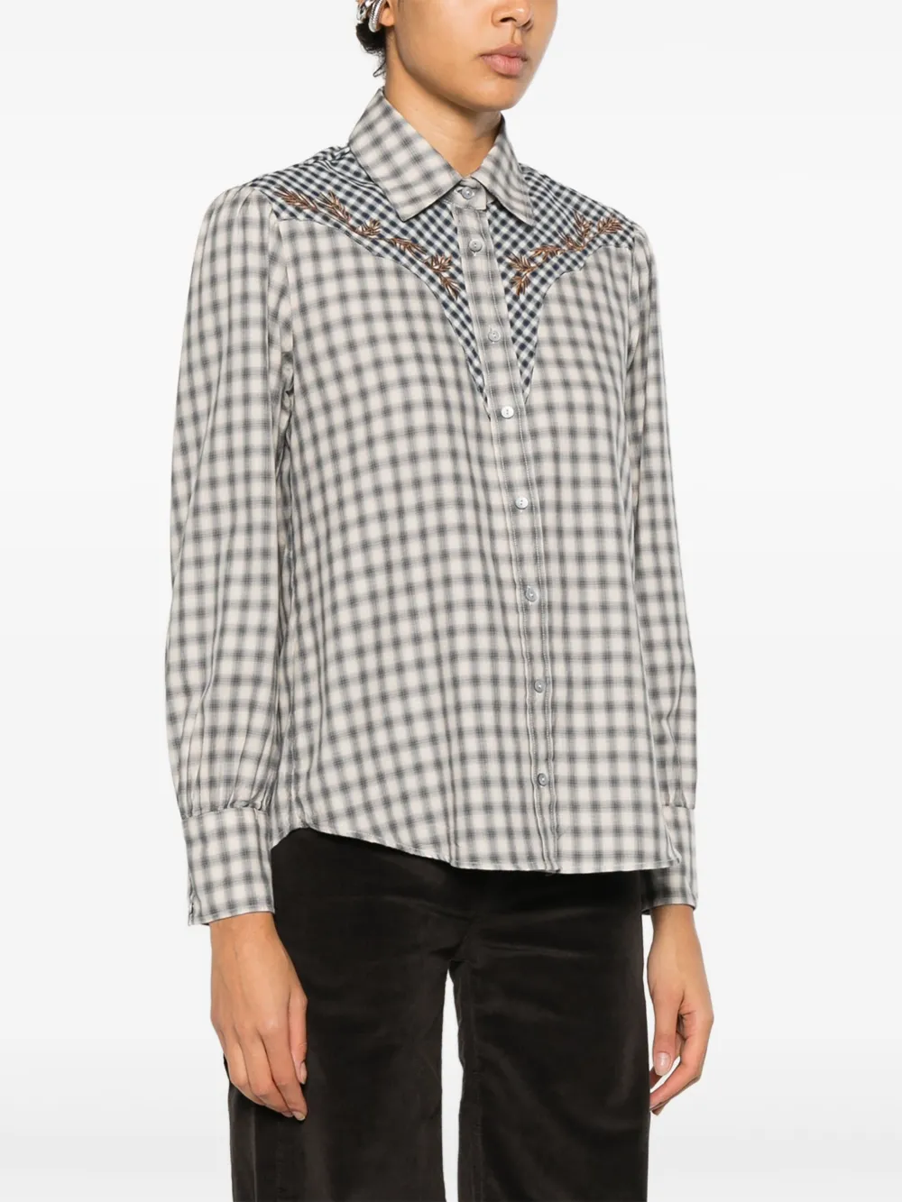 Diega Costelina Embroidered Checked Shirt In Blue