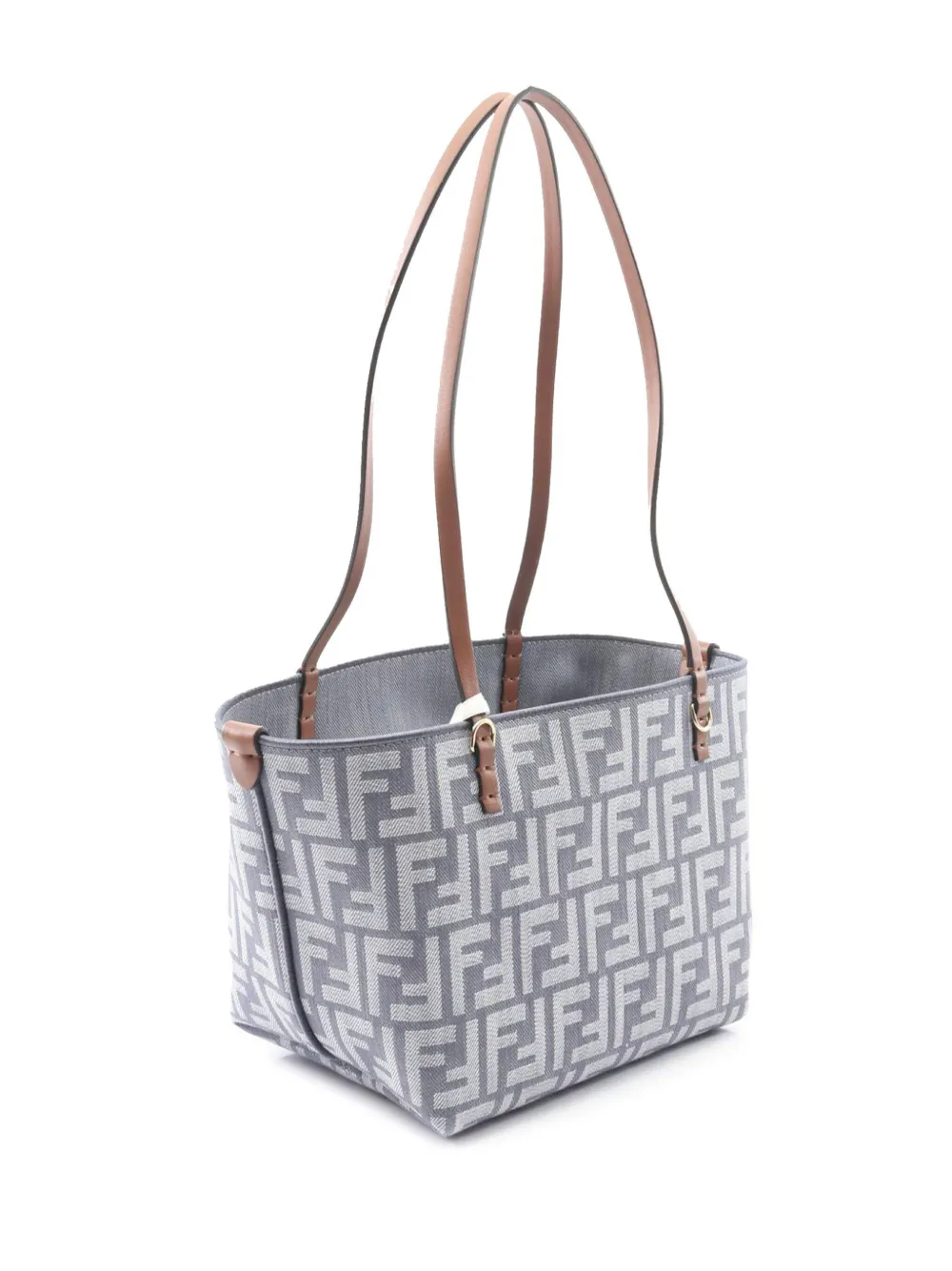 2010-2025 Small Denim Effect Ff Jacquard Reversible Shopper Roll Tote Bag
