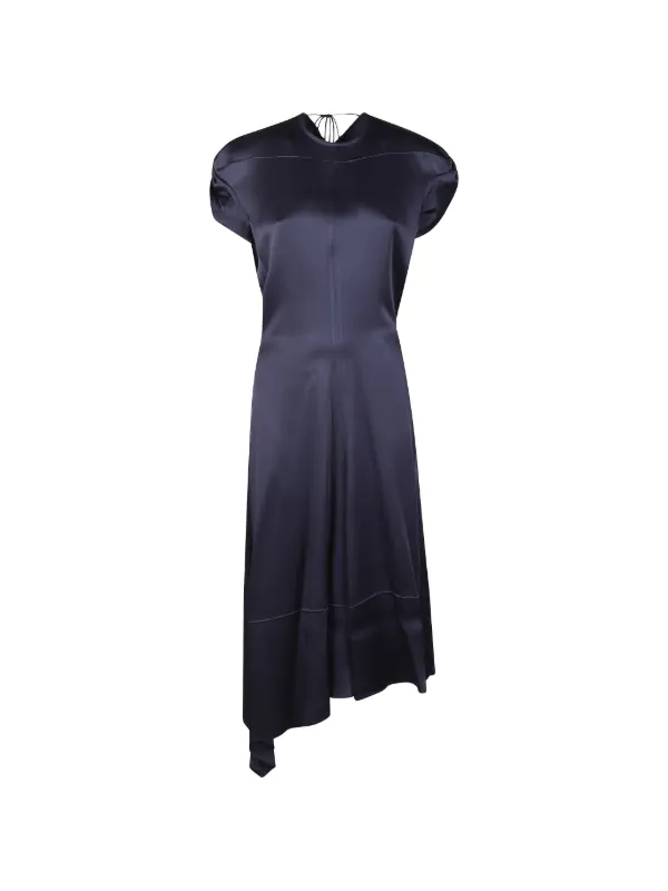 Victoria Beckham Asymmetric-hem Satin Midi Dress in Blue