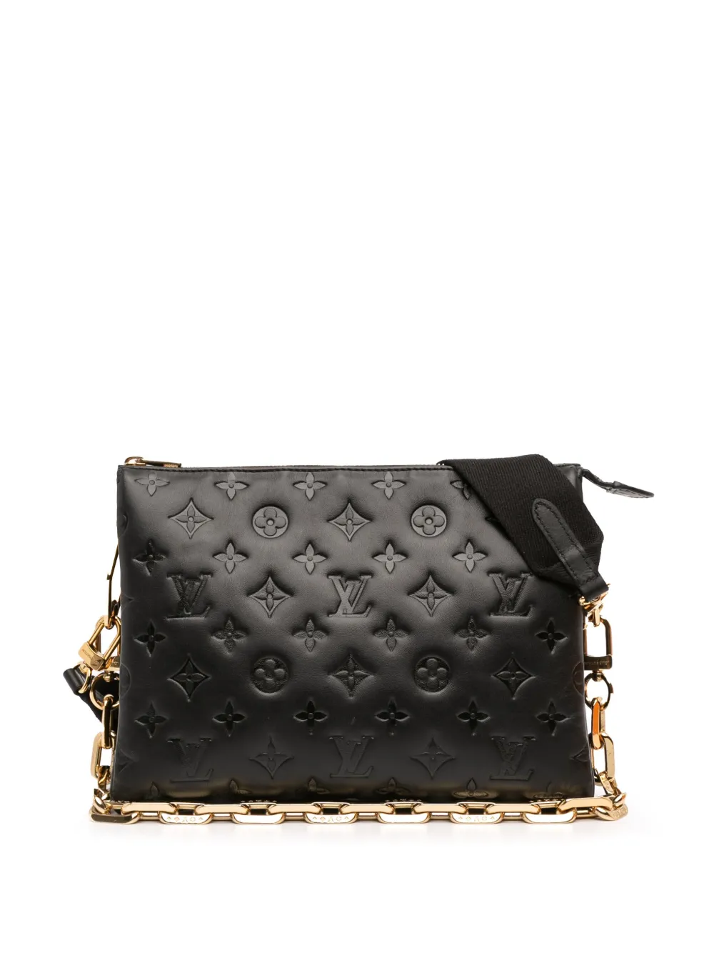 Pre-owned Louis Vuitton 2021-2025 Monogram Embossed Puffy Lambskin Coussin Pm Satchel In Black