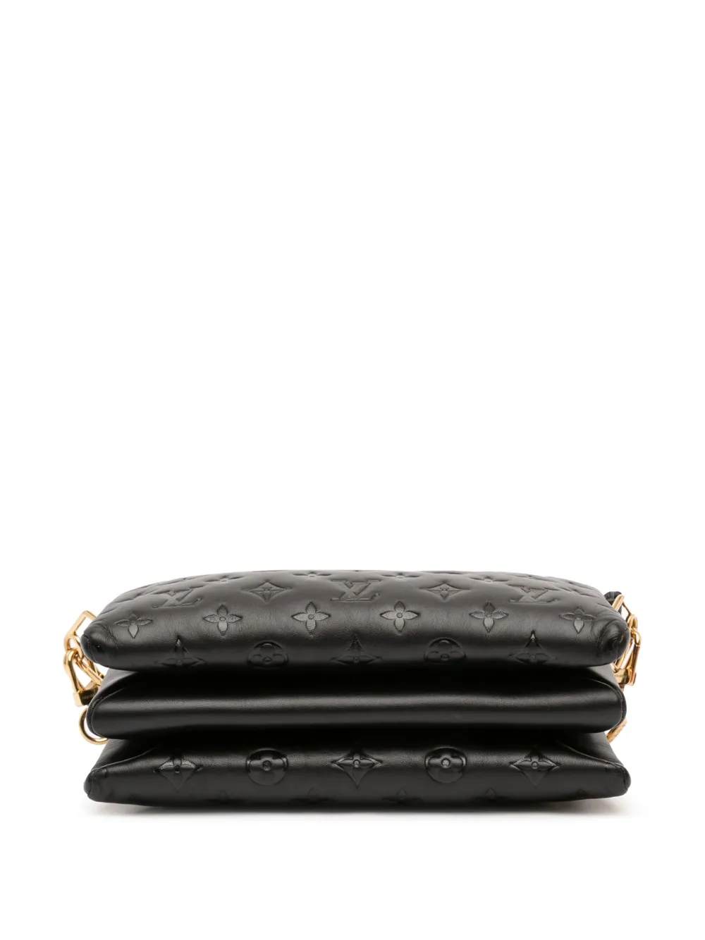 Pre-owned Louis Vuitton 2021-2025 Monogram Embossed Puffy Lambskin Coussin Pm Satchel In Black
