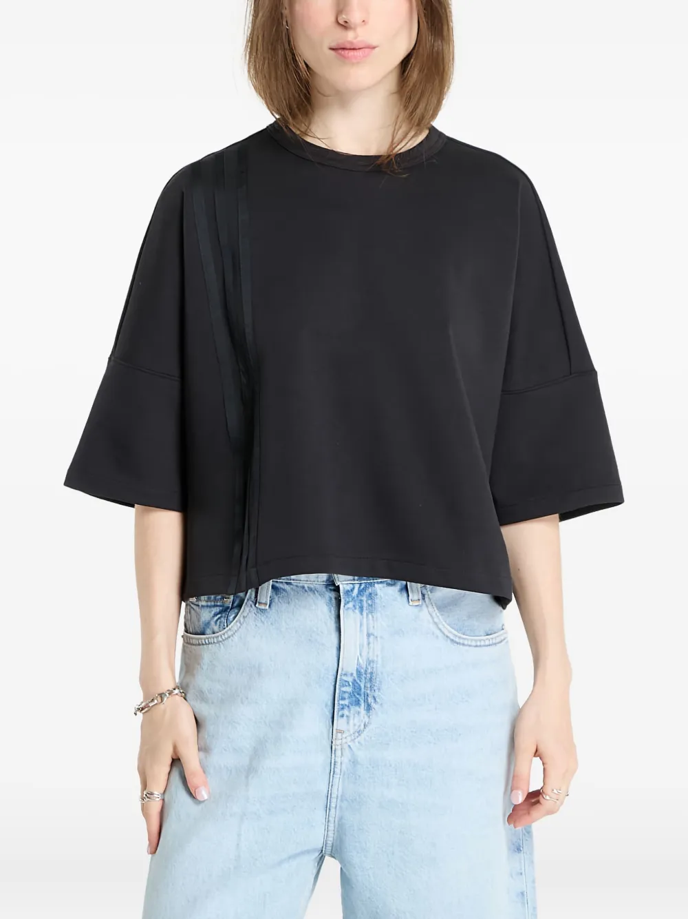 Adidas Originals Off Placed Stripes T-shirt In Black