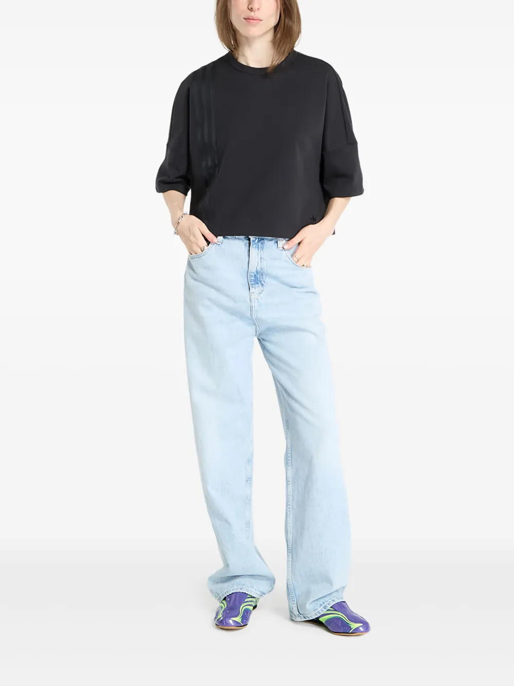 Adidas Originals Off Placed Stripes T-shirt In Black