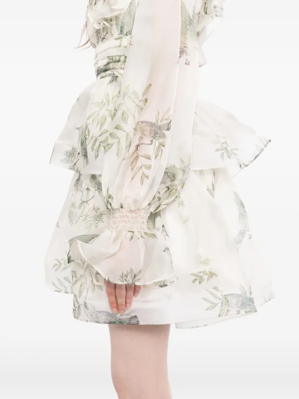 floral organza short dress Blue Oasis Sage Floral Organza Mini Shirt Dress