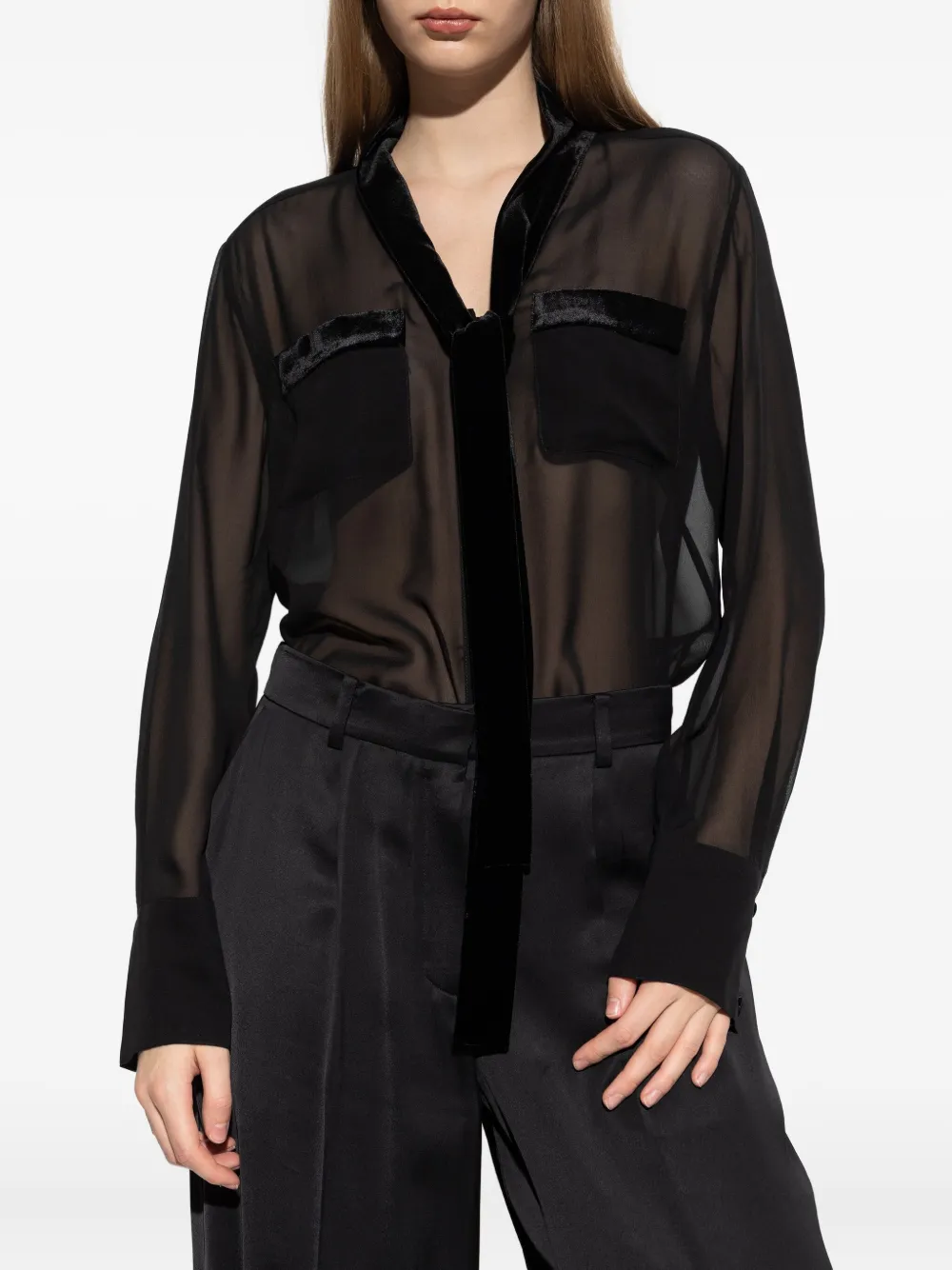 Frame Pocket Tie-detail Blouse In Black