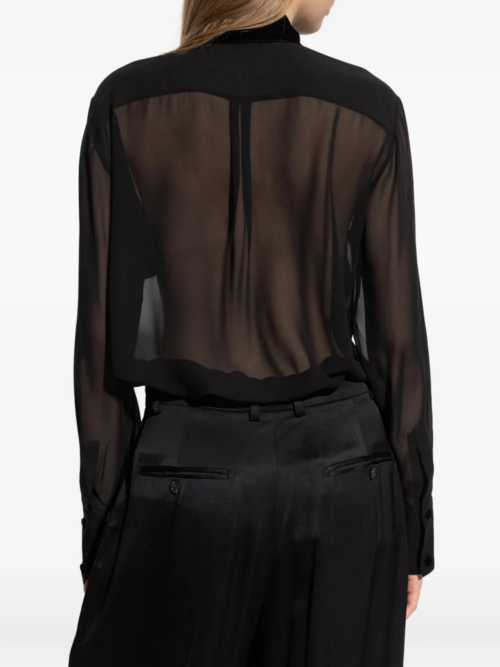 Frame Pocket Tie-detail Blouse In Black