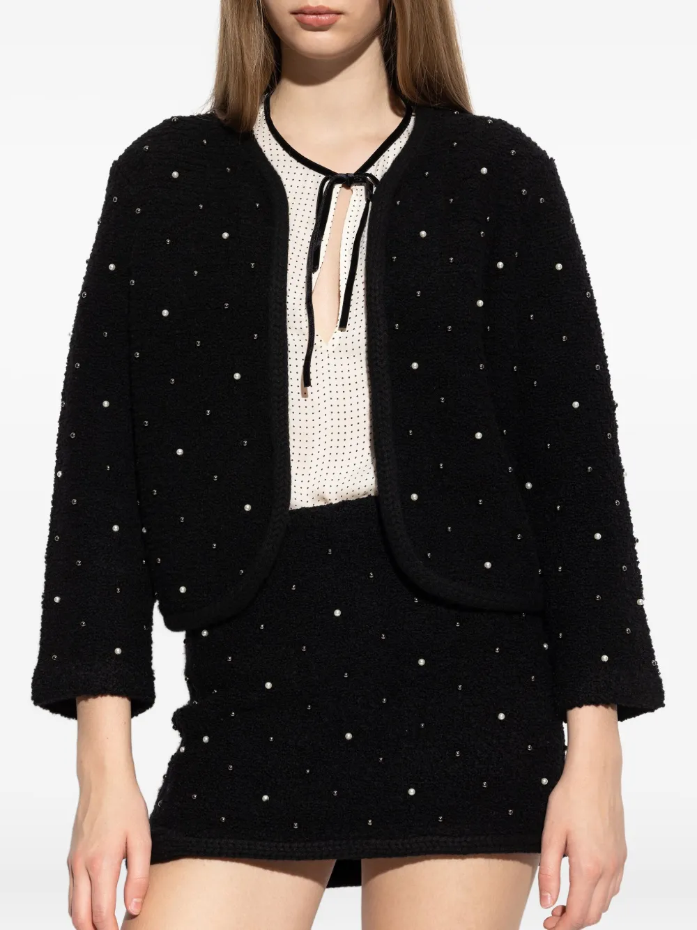 Frame Pearl-embellished Cardigan In Black