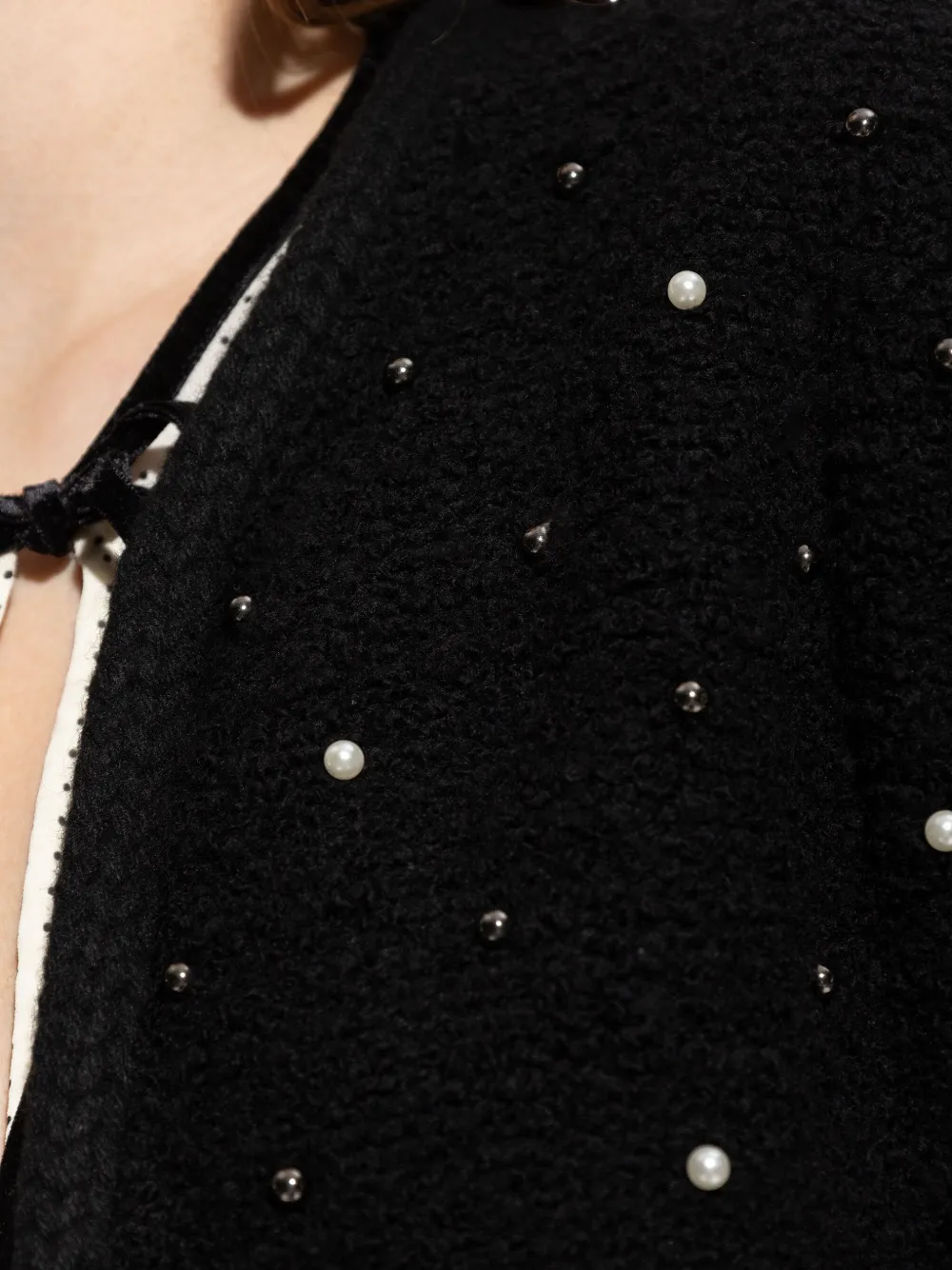 Frame Pearl-embellished Cardigan In Black