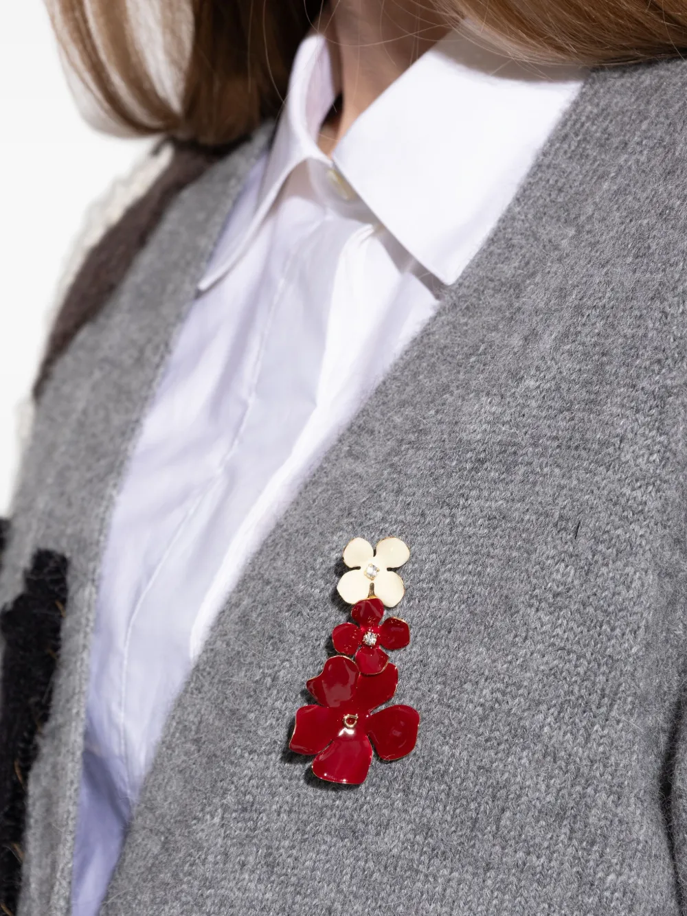 Marni Crystal-embellished Floral Brooch In Red