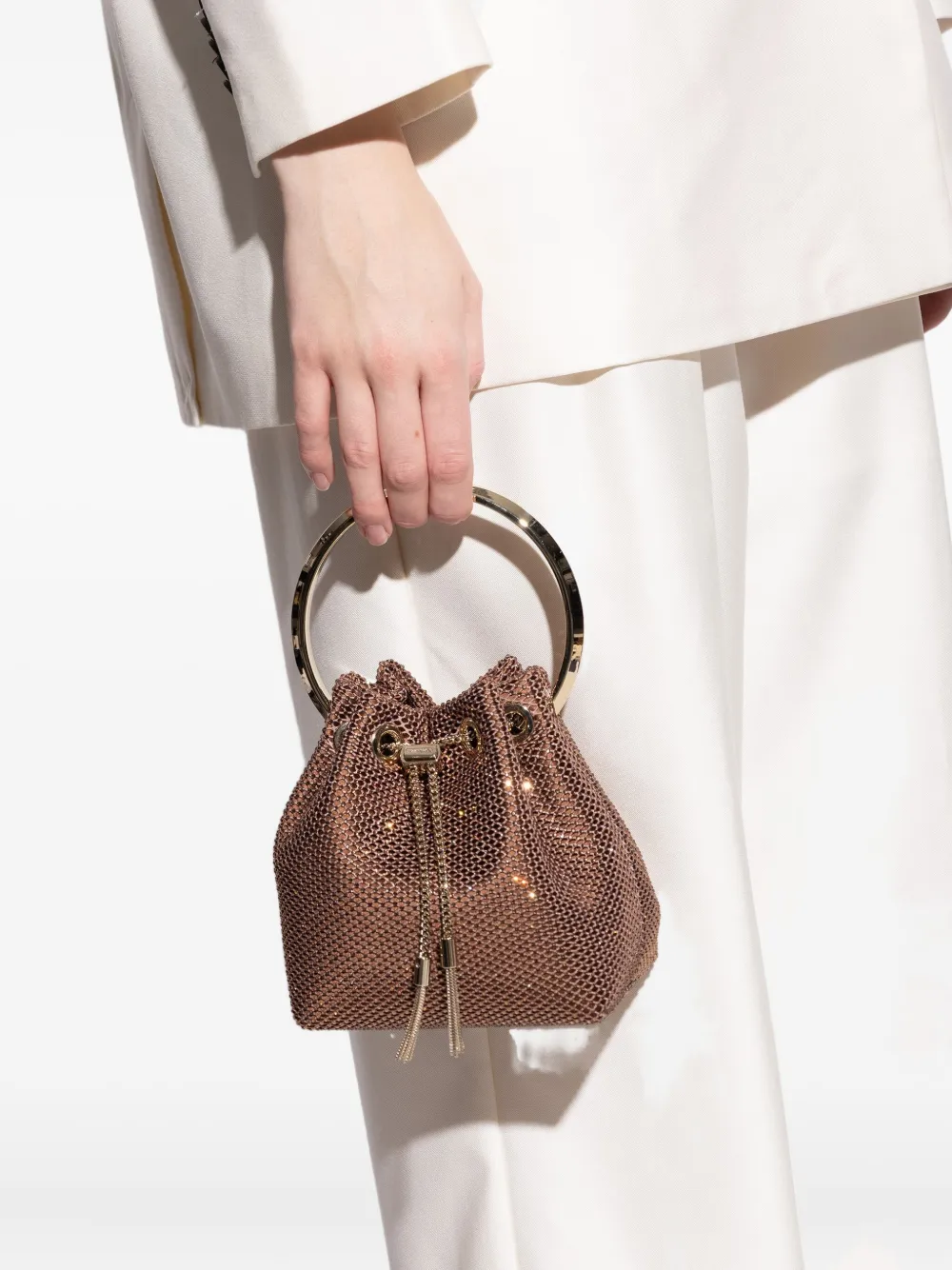 Jimmy Choo Bon Bon Shimmering-mesh Handbag In Brown