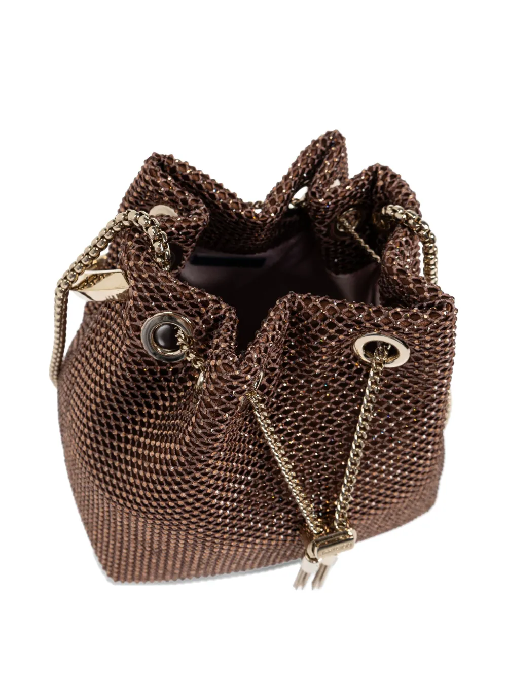 Jimmy Choo Bon Bon Shimmering-mesh Handbag In Brown