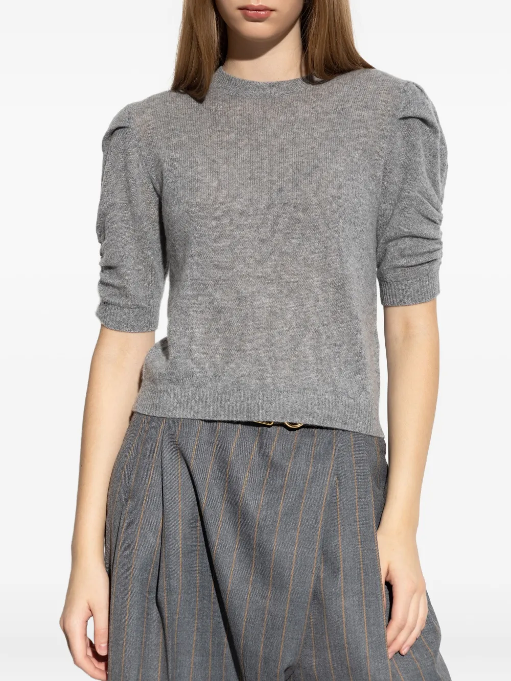 FRAME Trui met ruches en korte mouwen Grijs