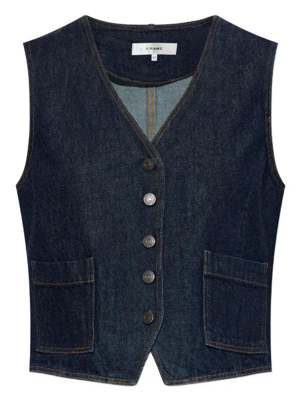 Frame Buttoned Pocketed Denim Waistcoat in Blue