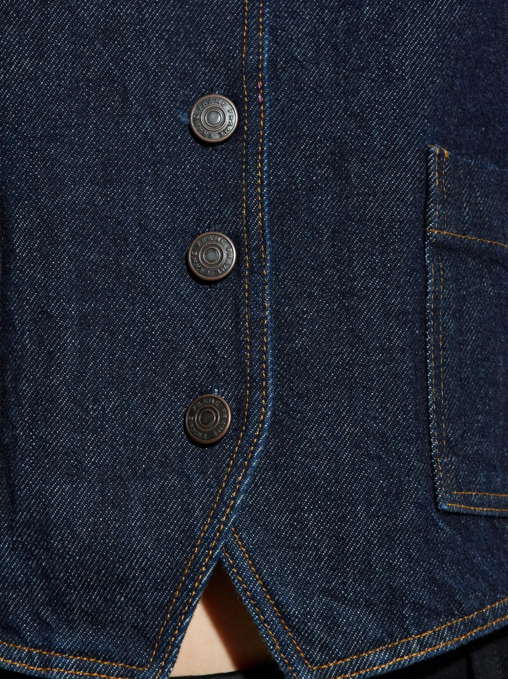 Frame Buttoned Pocketed Denim Waistcoat In Blue