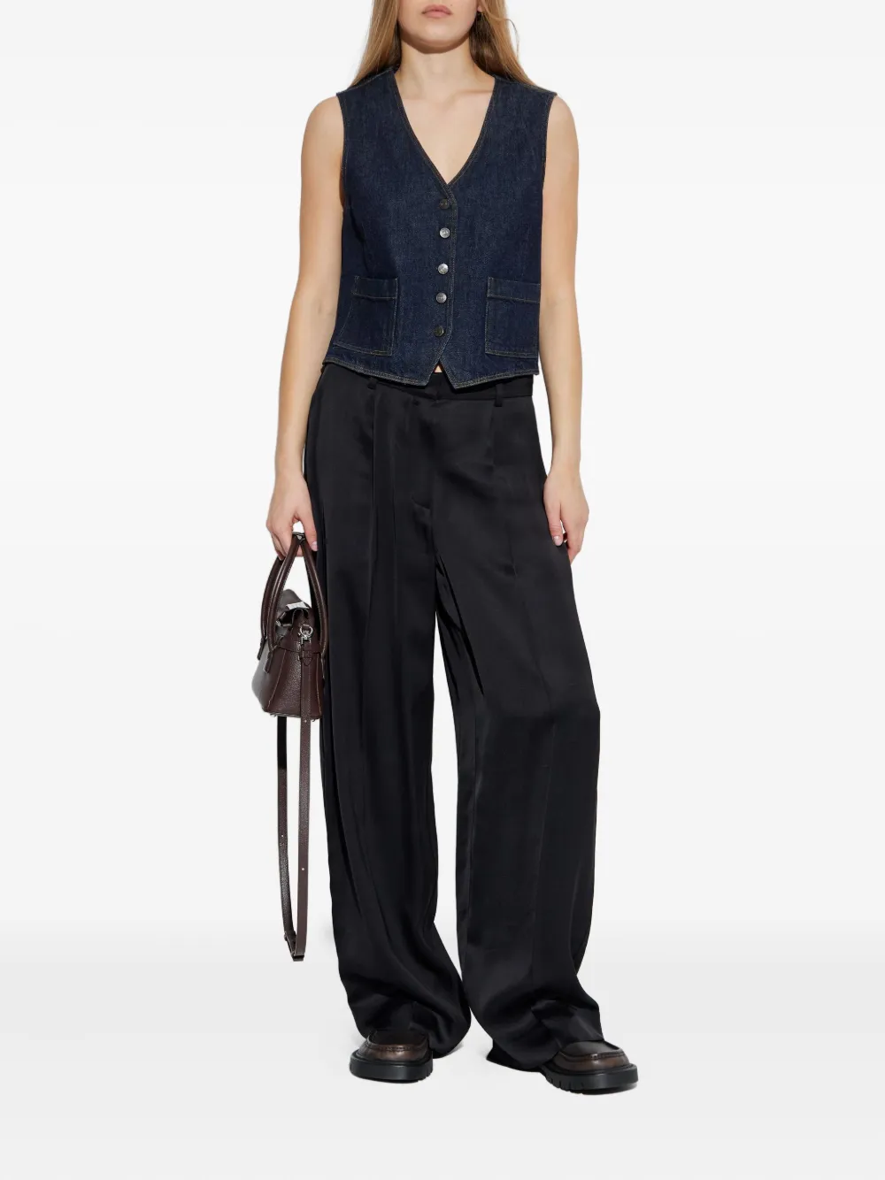 Frame Buttoned Pocketed Denim Waistcoat In Blue