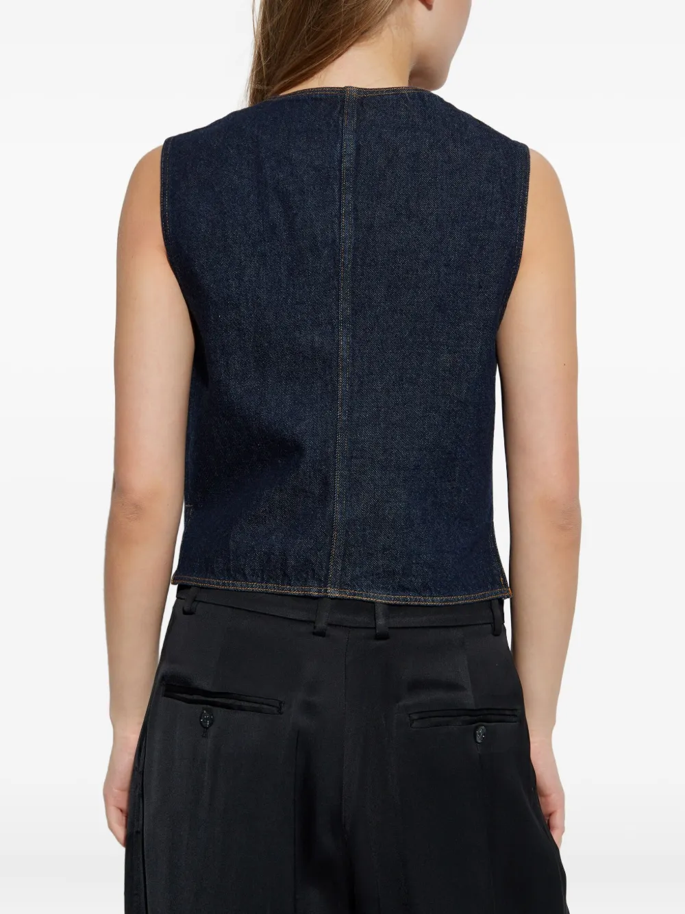 Frame Buttoned Pocketed Denim Waistcoat In Blue
