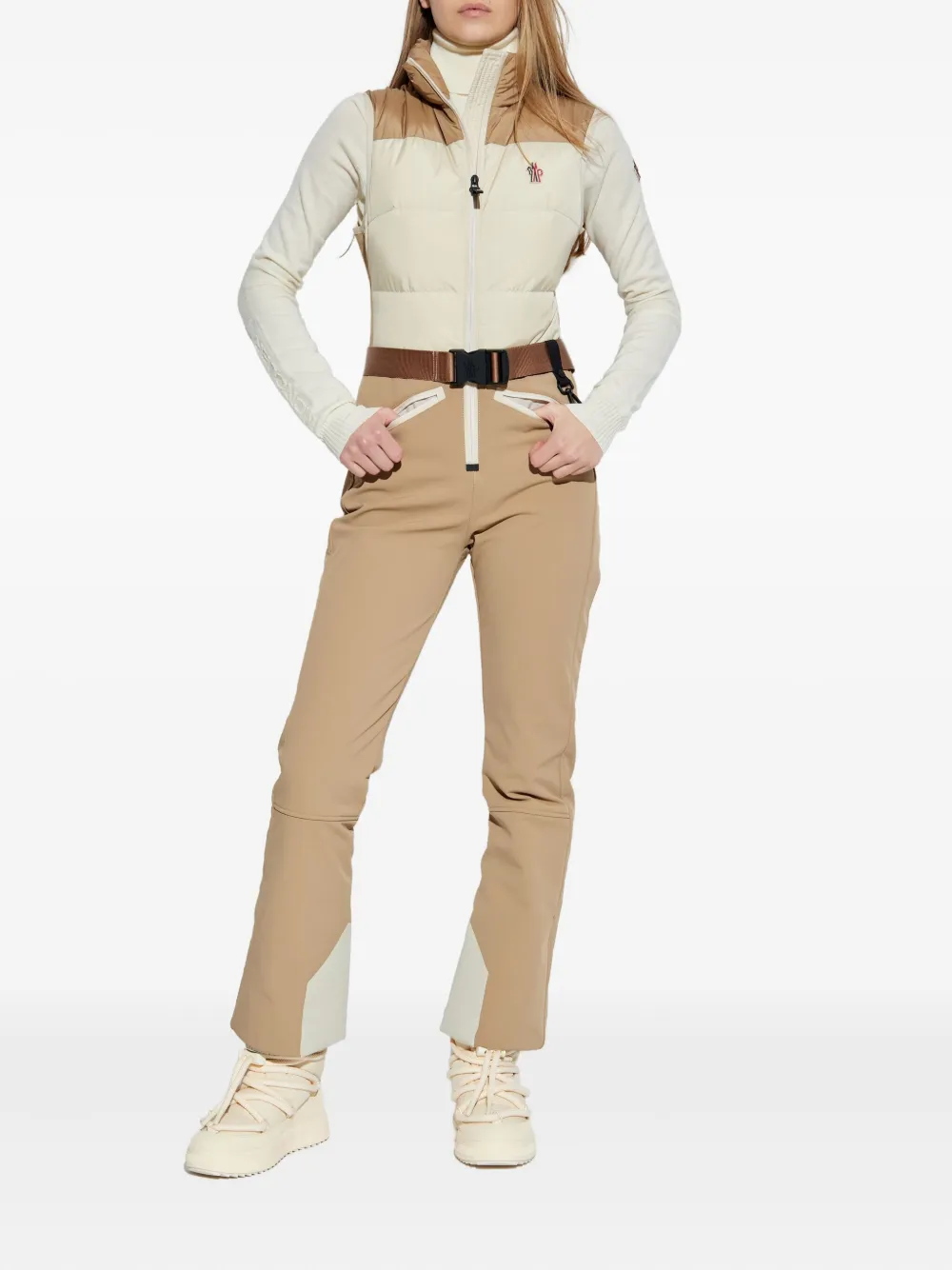 Moncler Belted Panelled Ski Suit In Brown