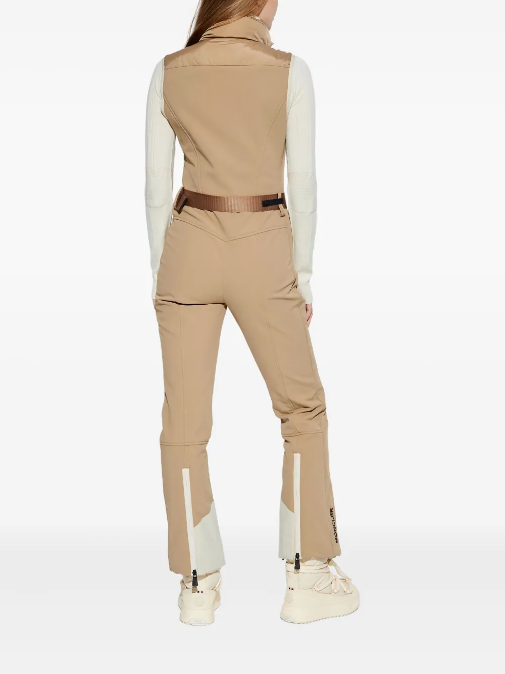 Moncler Belted Panelled Ski Suit In Brown