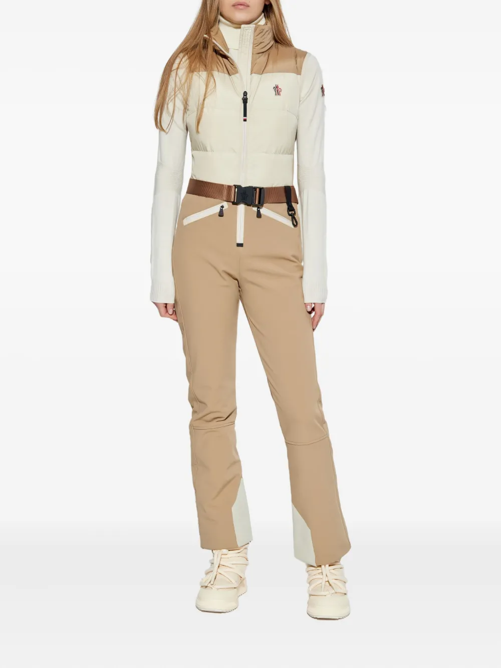 Moncler Belted Panelled Ski Suit In Brown