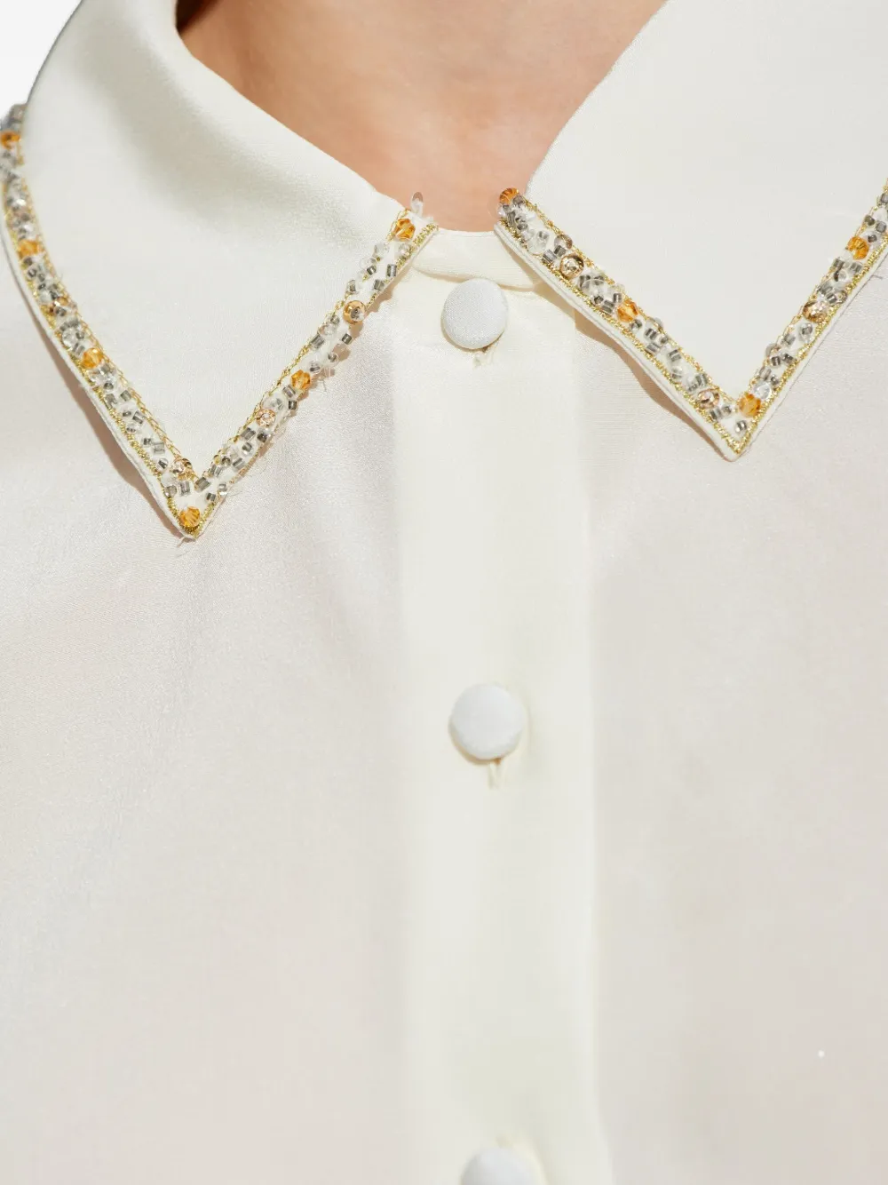 Frame Embellished Collared Blouse In Neutral