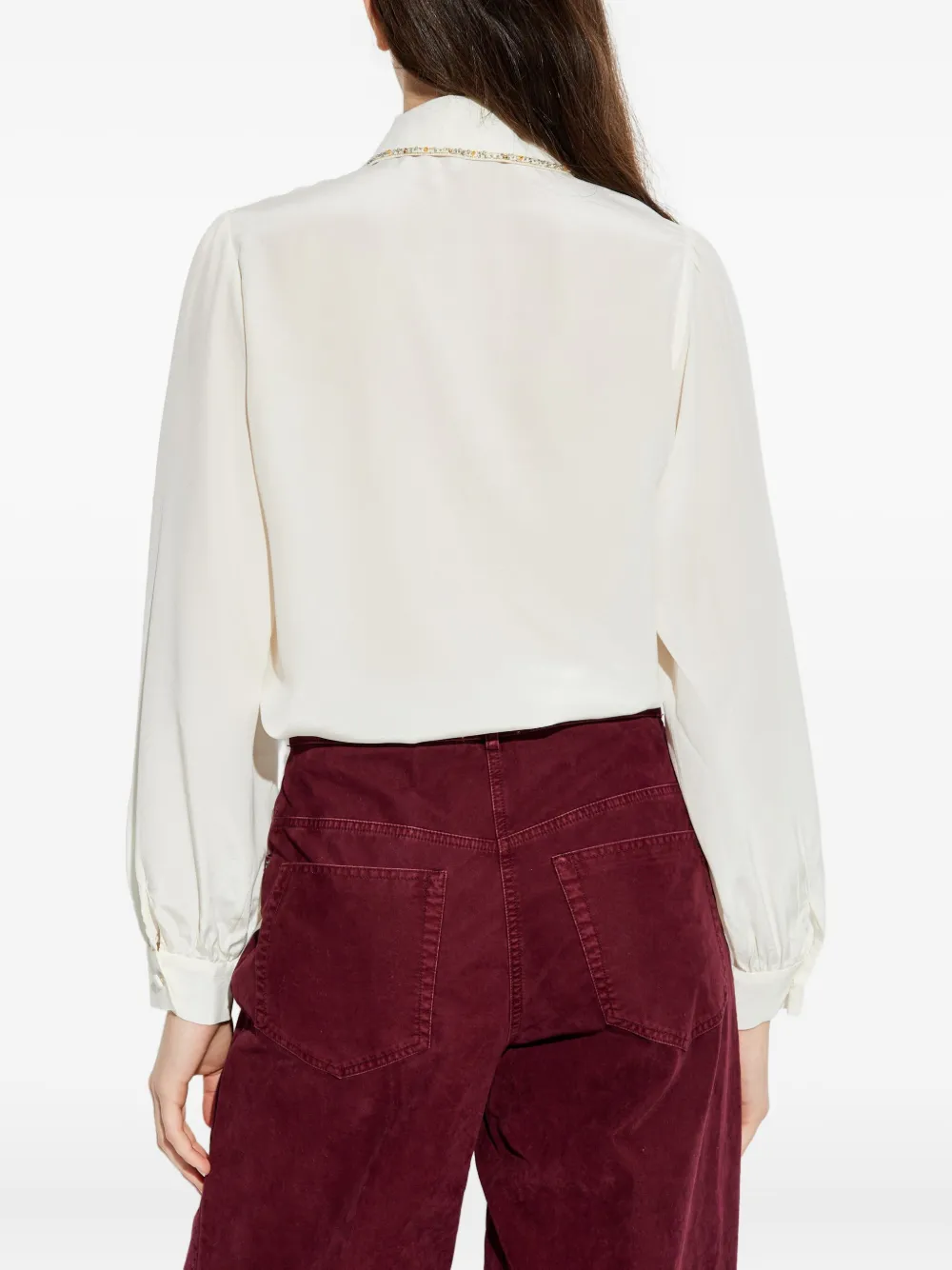 Frame Embellished Collared Blouse In Neutral