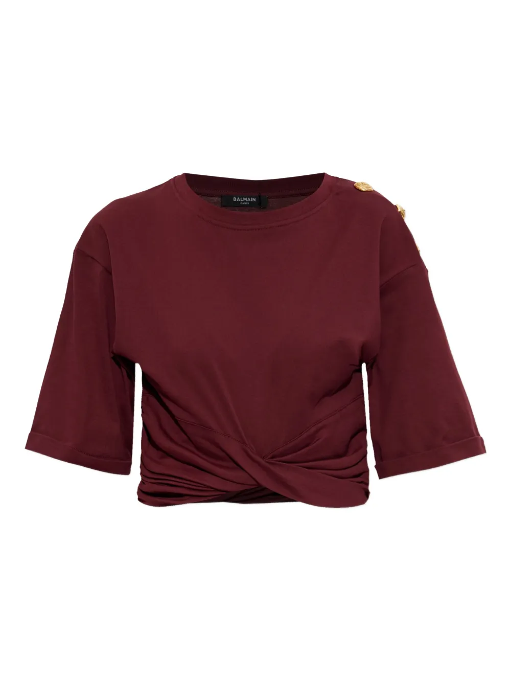 Balmain Cropped T-shirt Featuring Knotted Detail In Red