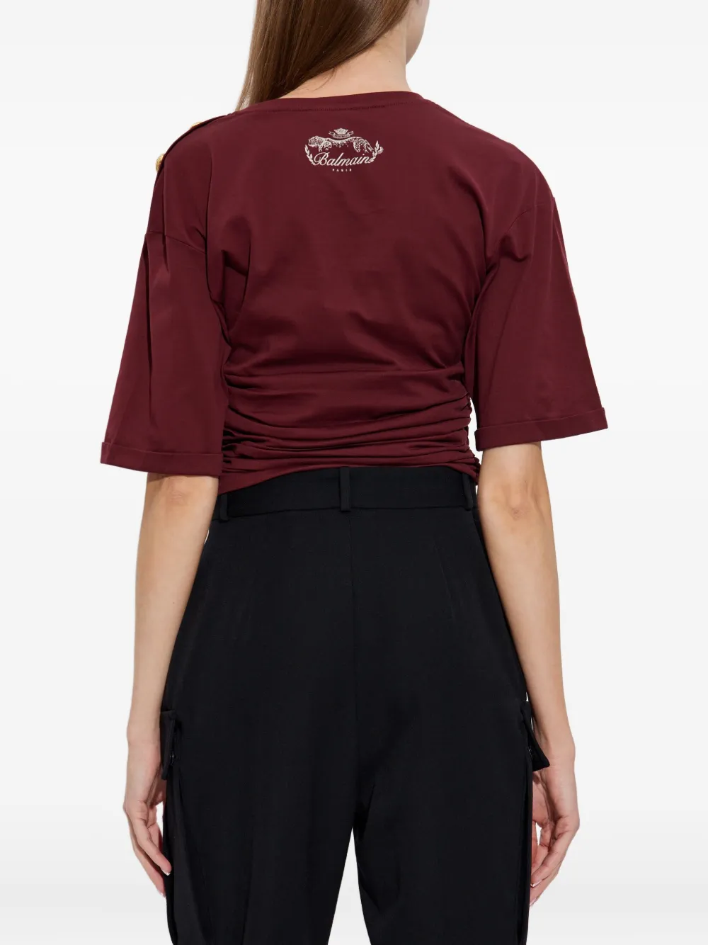 Balmain Cropped T-shirt Featuring Knotted Detail In Red