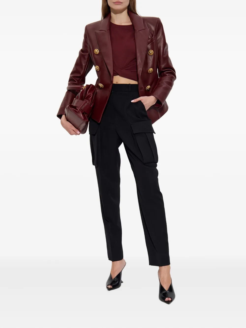 Balmain Cropped T-shirt Featuring Knotted Detail In Red