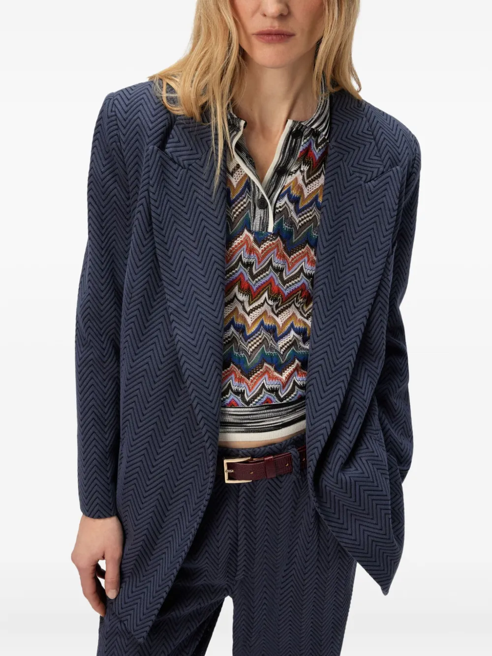 Missoni Single-breasted Blazer With Zigzag Pattern In Blue