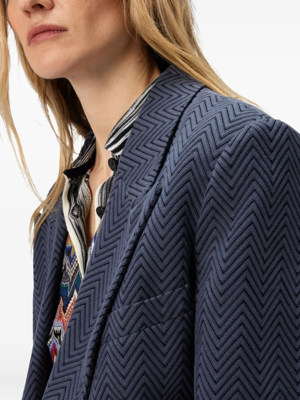 Missoni Single-breasted Blazer With Zigzag Pattern In Blue