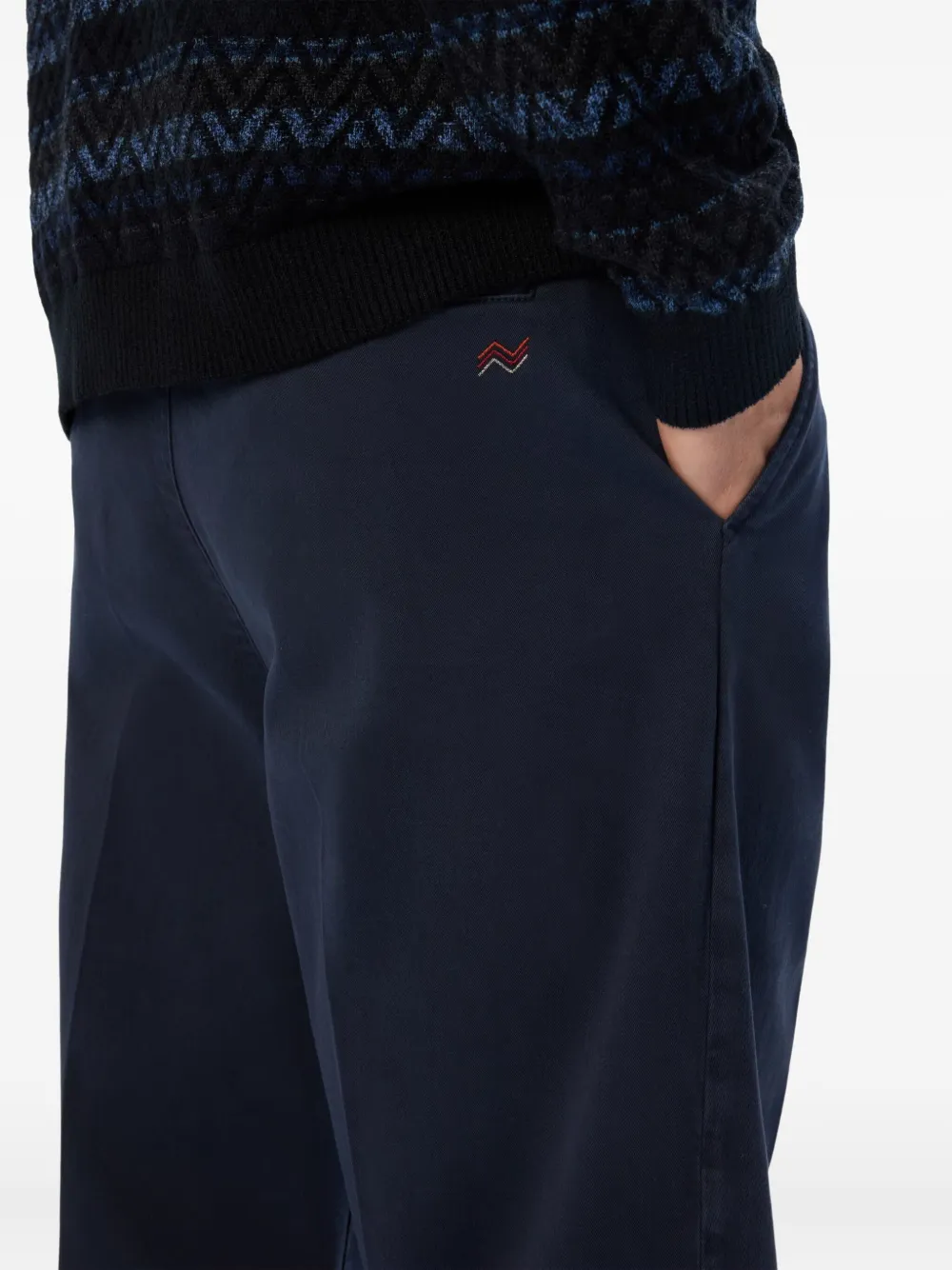 Missoni Embroidered-monogram Chino Pants In Blue