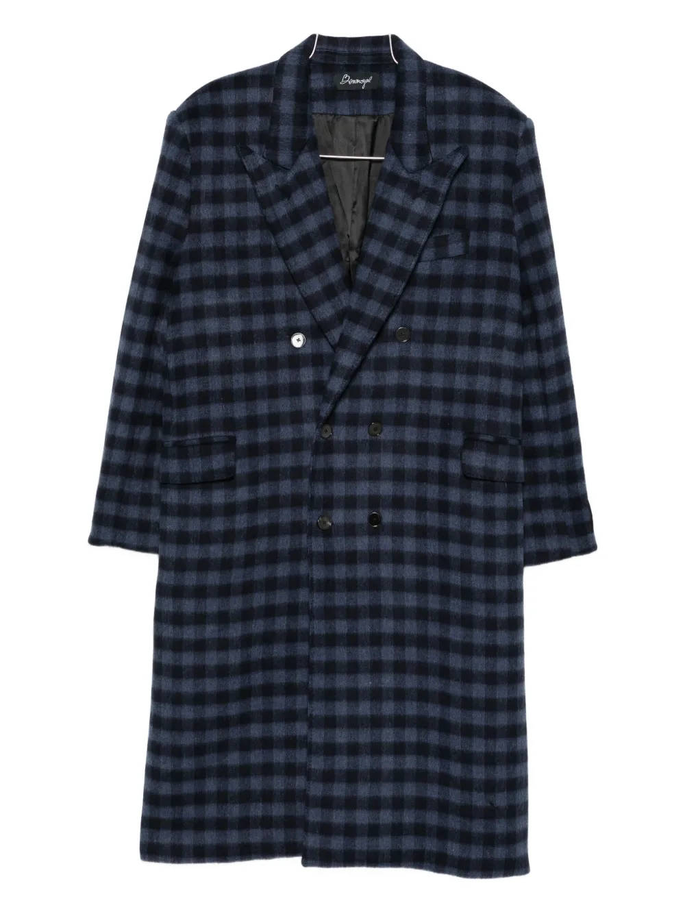 Benjamin Benmoyal Double-breasted Check Coat In Blue