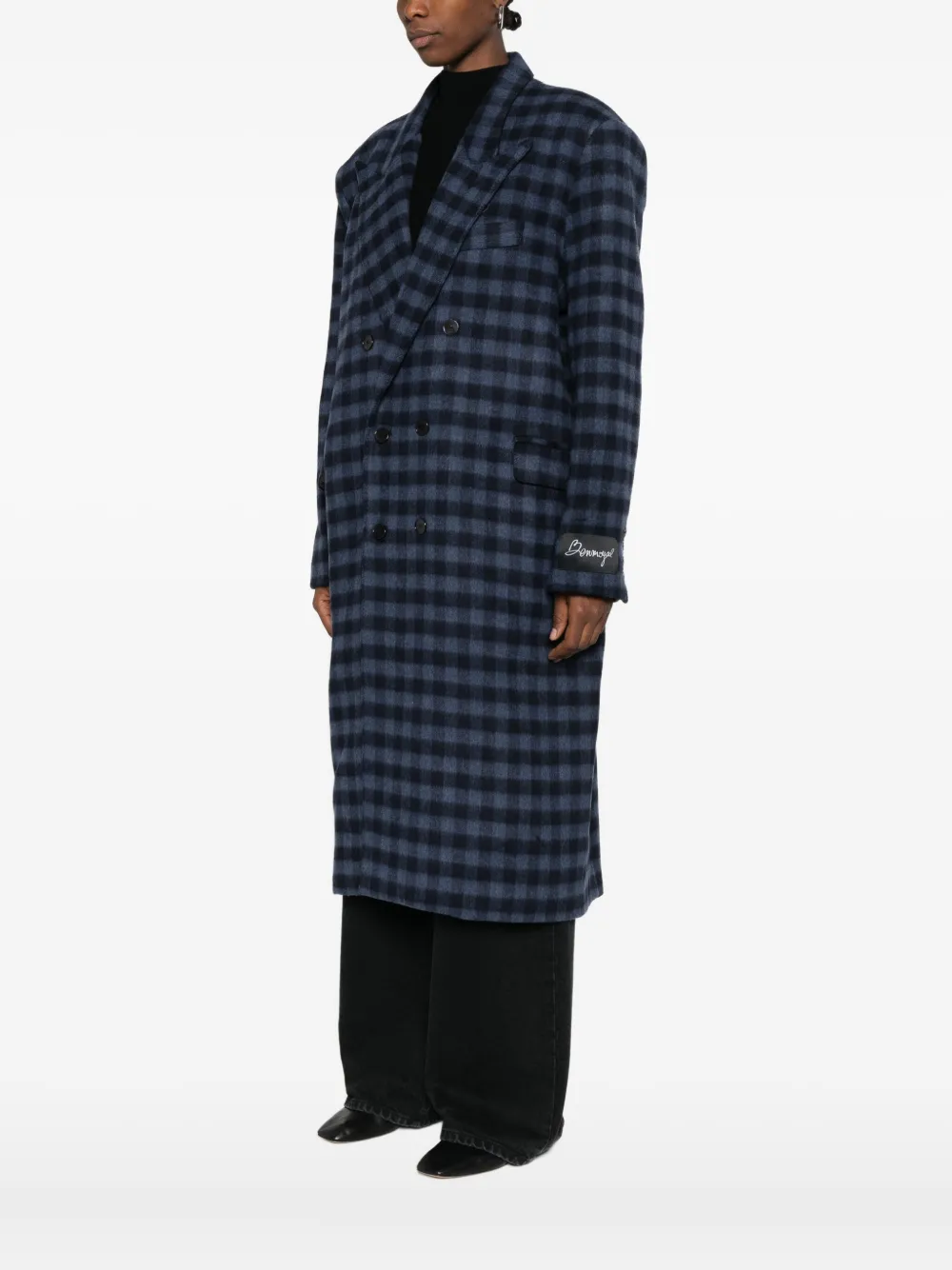 Benjamin Benmoyal Double-breasted Check Coat In Blue