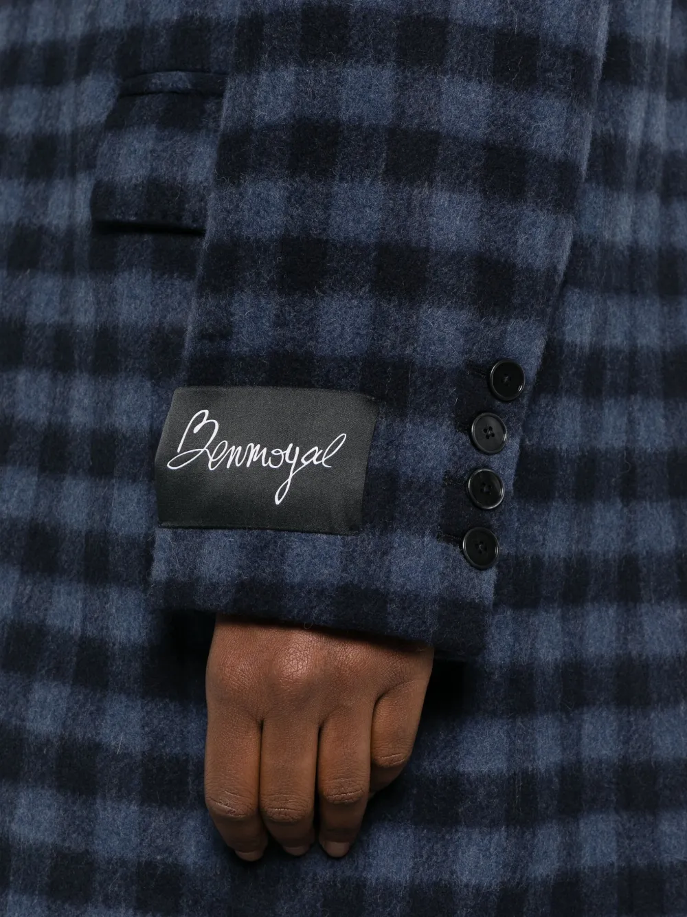 Benjamin Benmoyal Double-breasted Check Coat In Blue