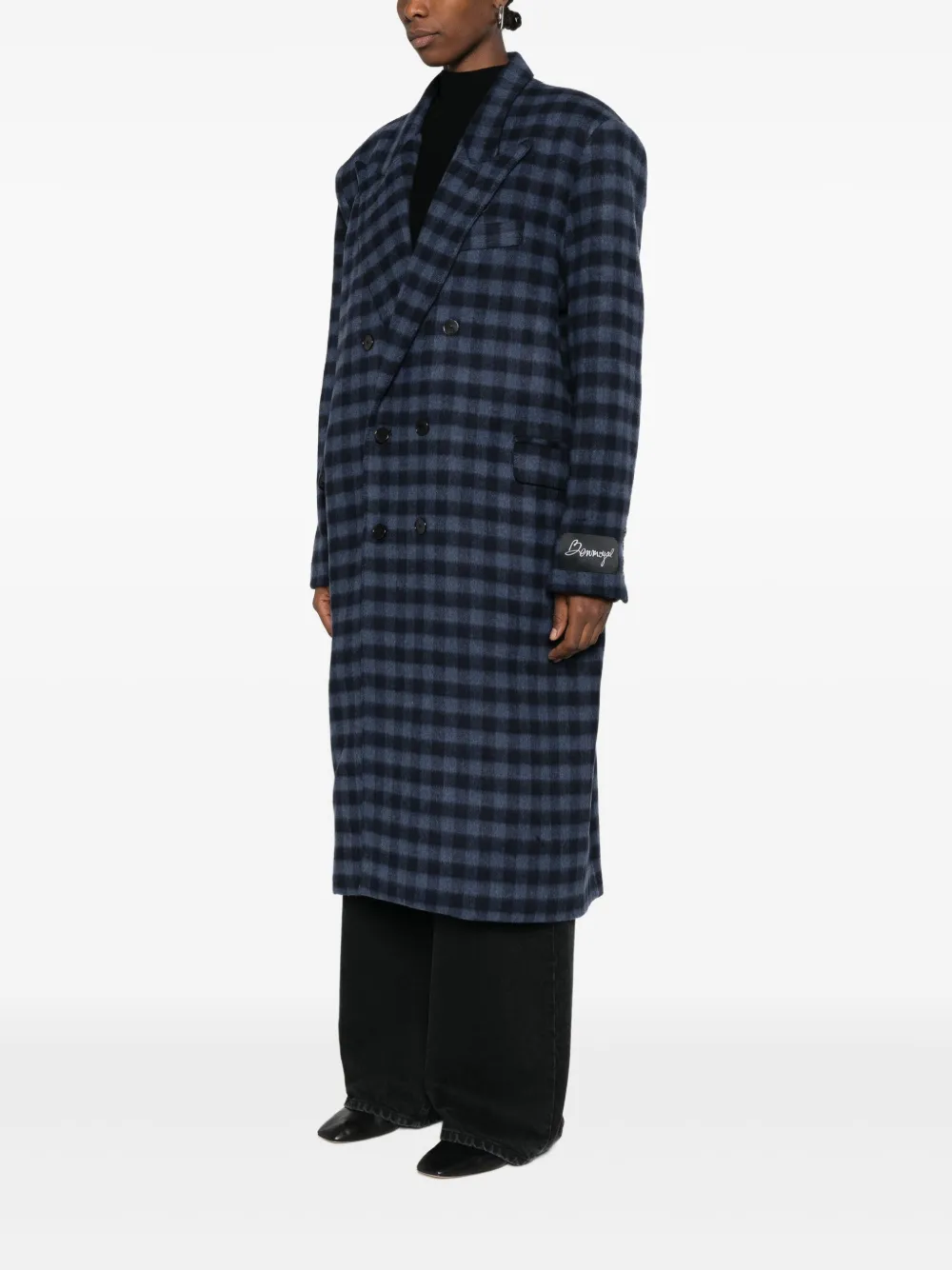  Benjamin Benmoyal Double-breasted Check Coat - Blue 