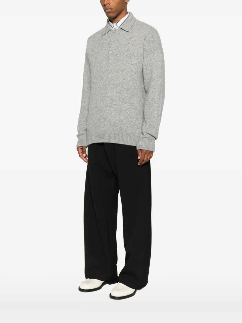 Laneus Brushed-finish Polo Sweater In Gray