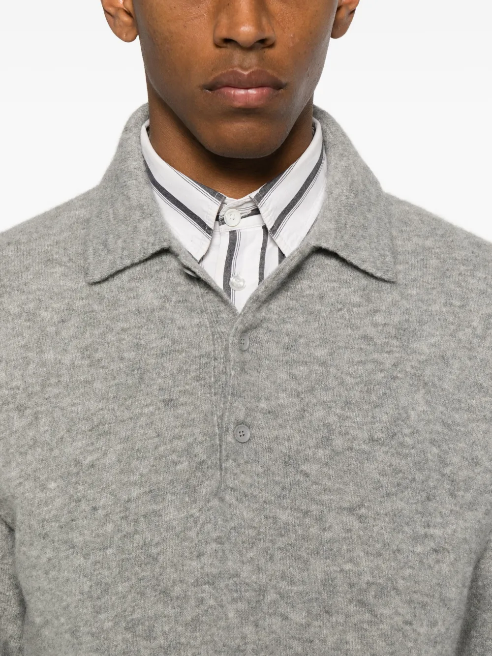 Laneus Brushed-finish Polo Sweater In Gray