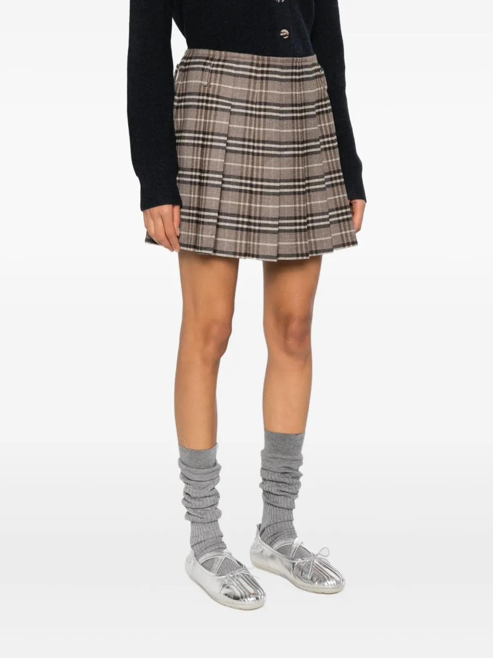 Seventy Plaid Pleated Mini Skirt In Brown