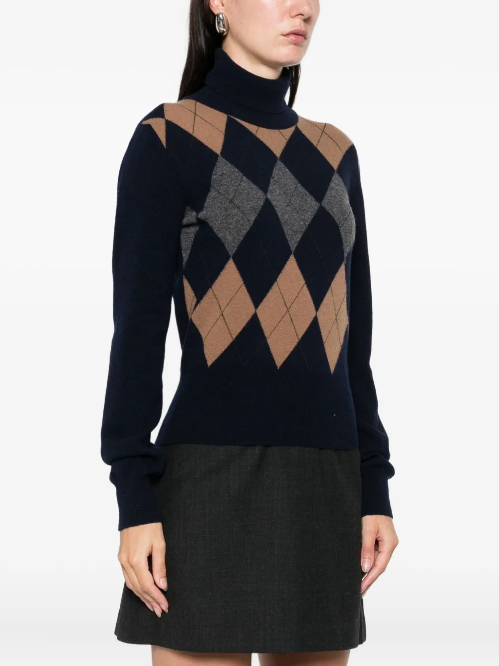 菱形纹高领毛衣