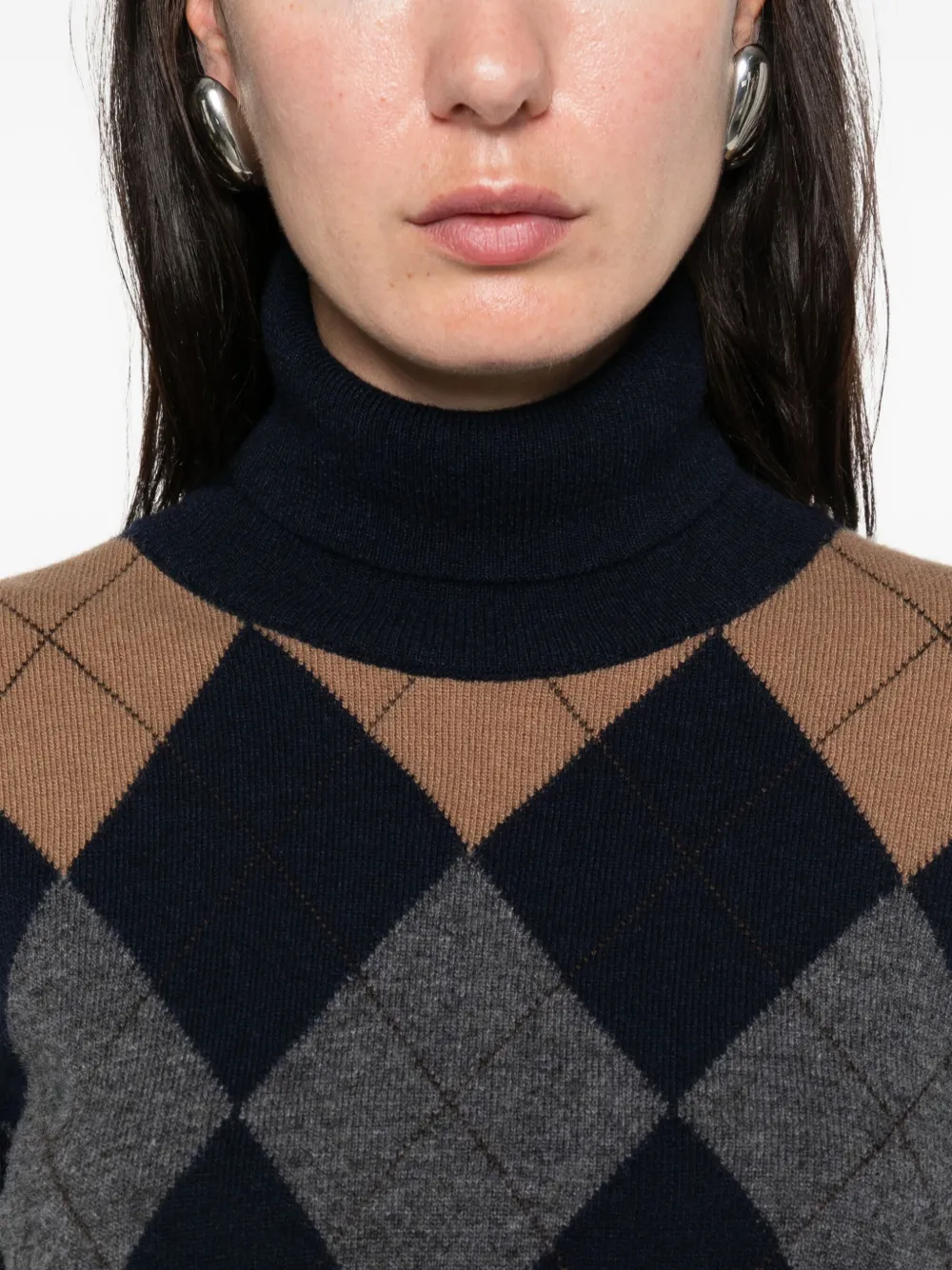 菱形纹高领毛衣