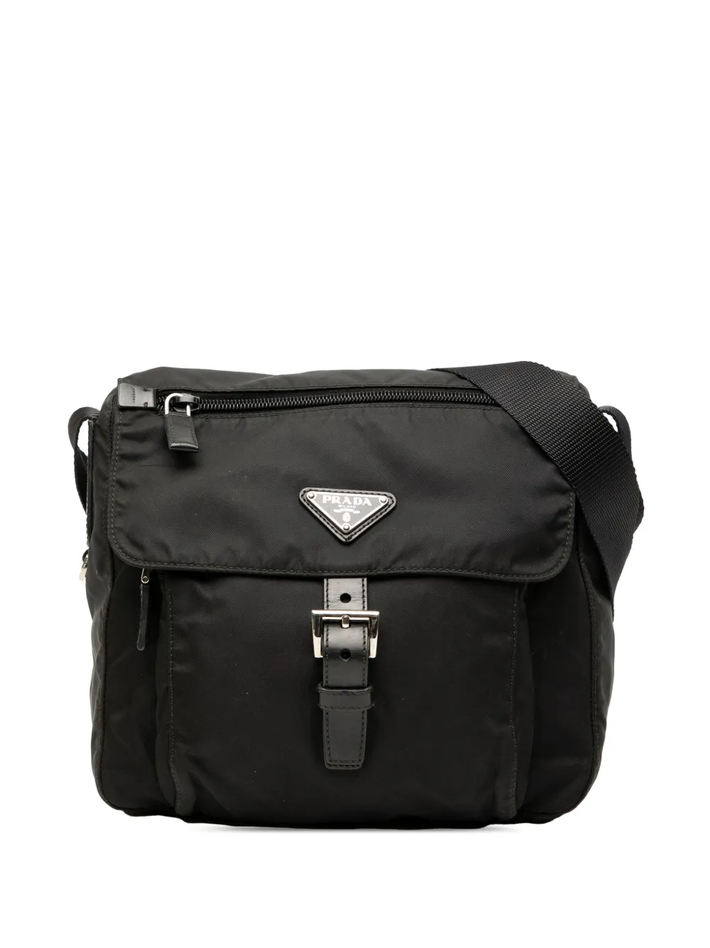 Prada Pre-Owned 2013-2025 テスート ジップバックル メッセンジャー ショルダーバッグ - ブラック Prada Pre-Owned 2013-2025 テスート ジップバックル メッセンジャー ショルダーバッグ - ブラック