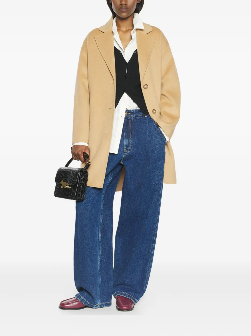 Maison Kitsuné Button Wool Coat In Neutral