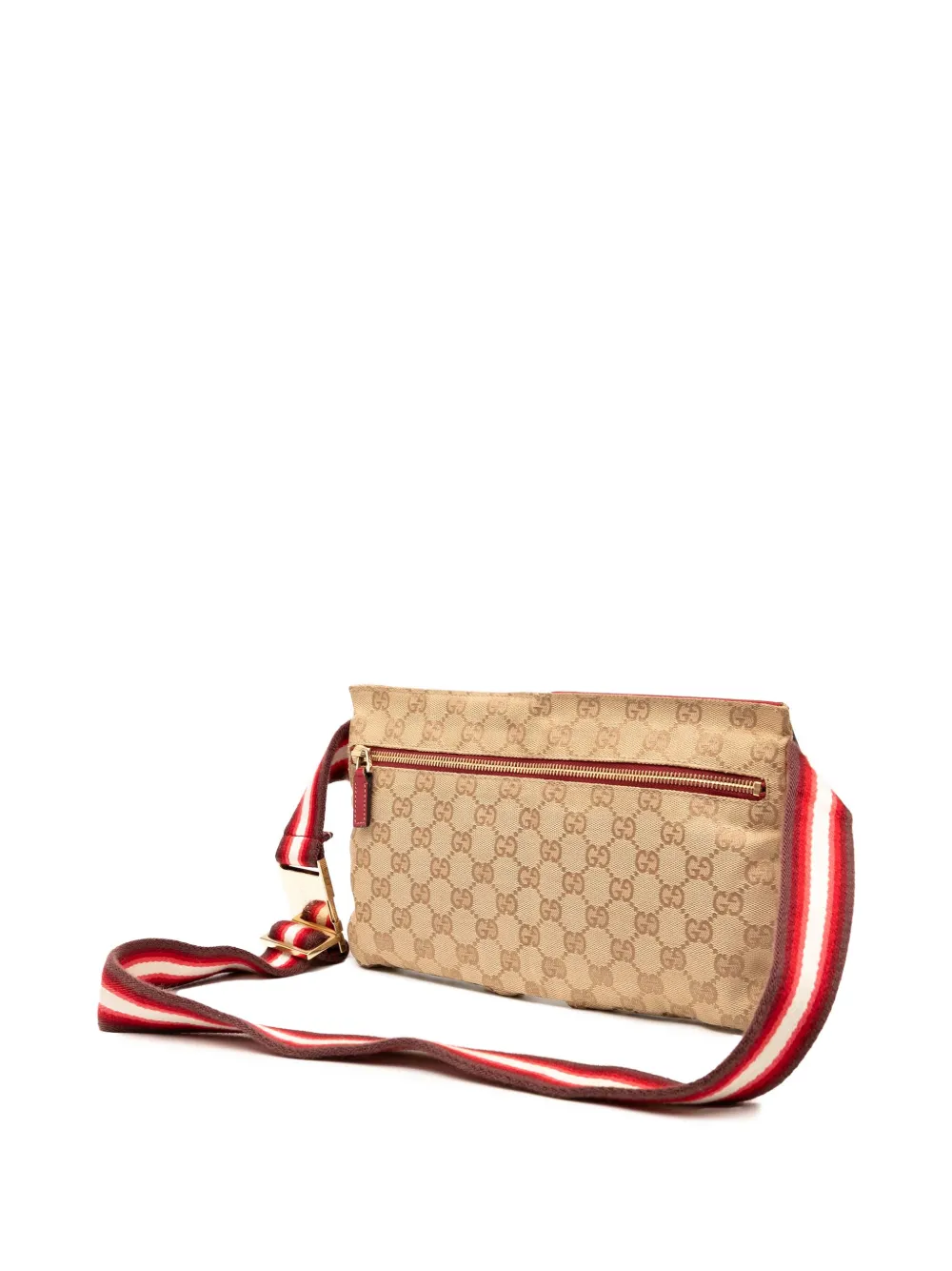 Pre-owned Gucci 2000-2015 Gg Canvas Web Double Pocket Belt Bag In Brown