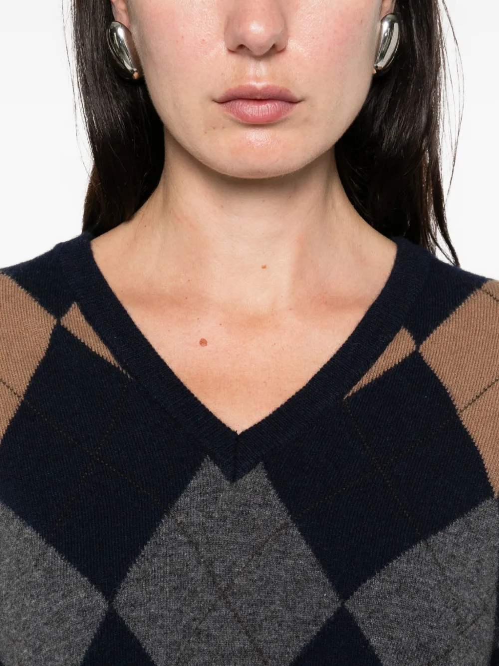 Jucca Argyle V-neck Sweater In Black