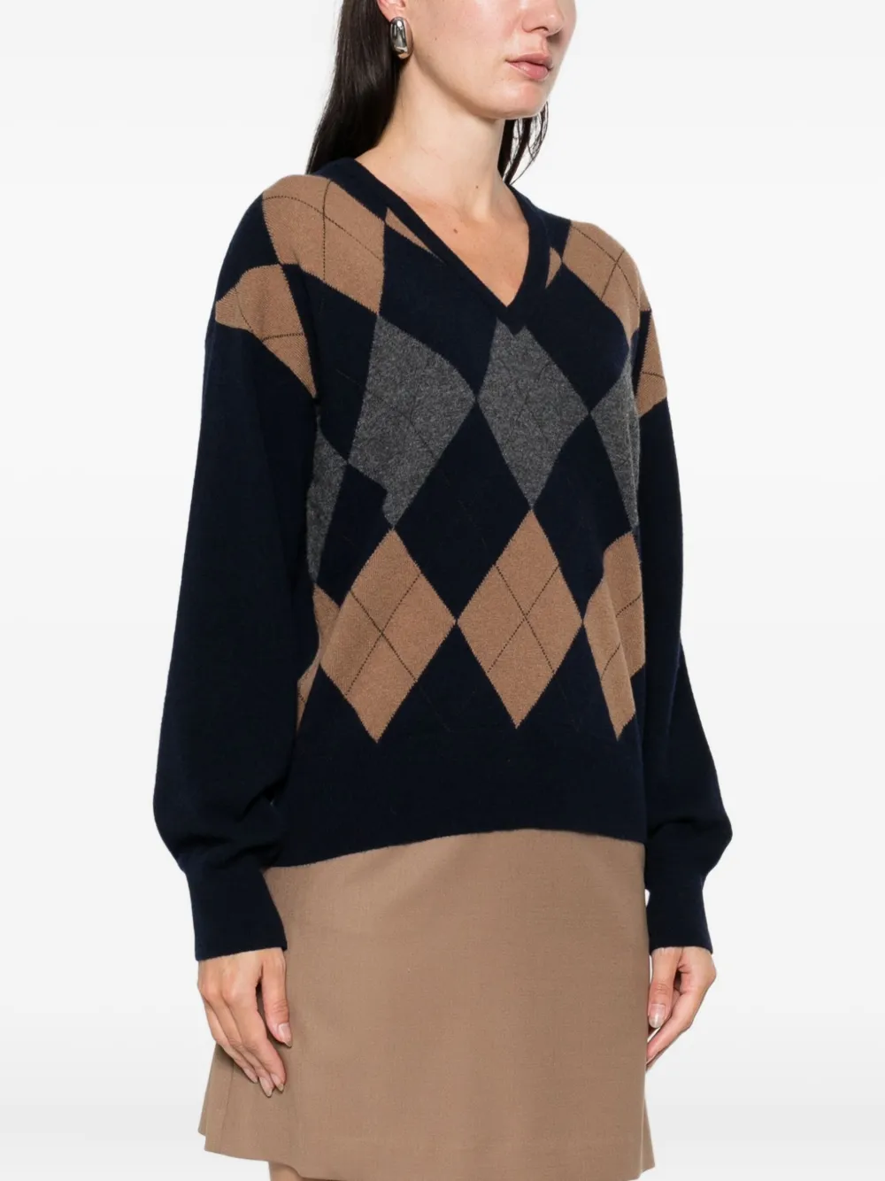 Jucca Argyle V-neck Sweater In Black