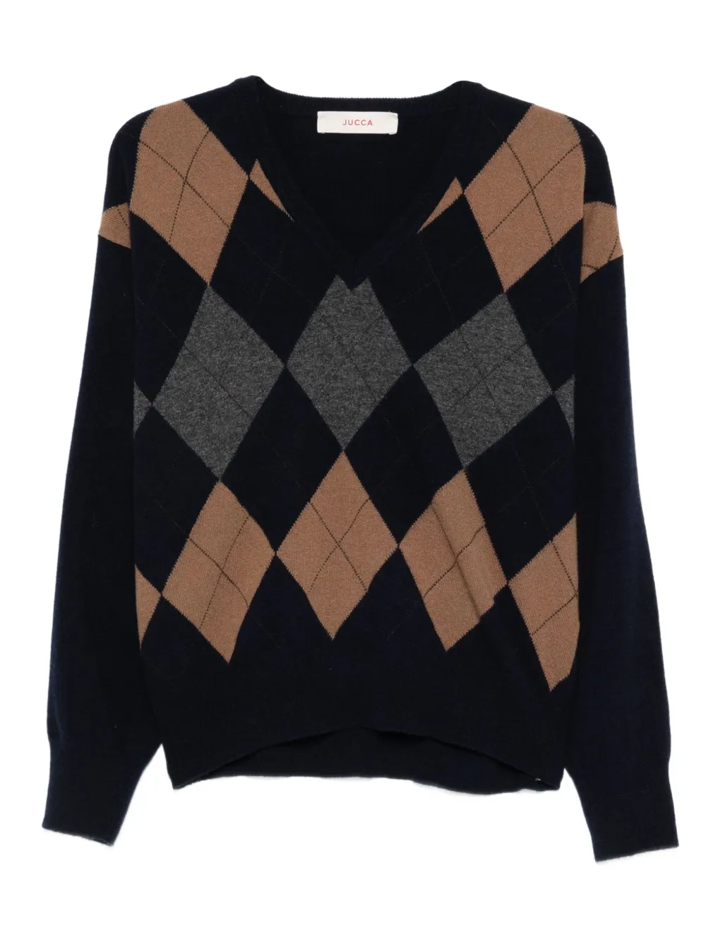 Jucca Argyle V-neck Sweater In Black