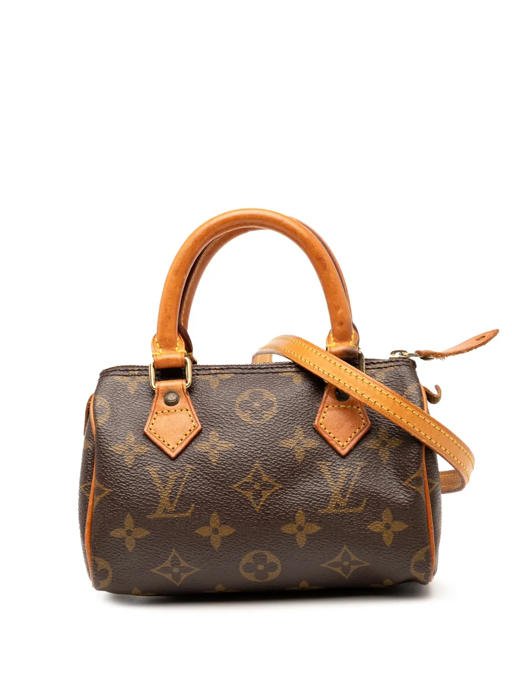 Pre-owned Louis Vuitton 1995 Monogram Nano Speedy Bandouliere Satchel In Brown