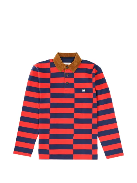Wales Bonner striped corduroy-collar polo shirt