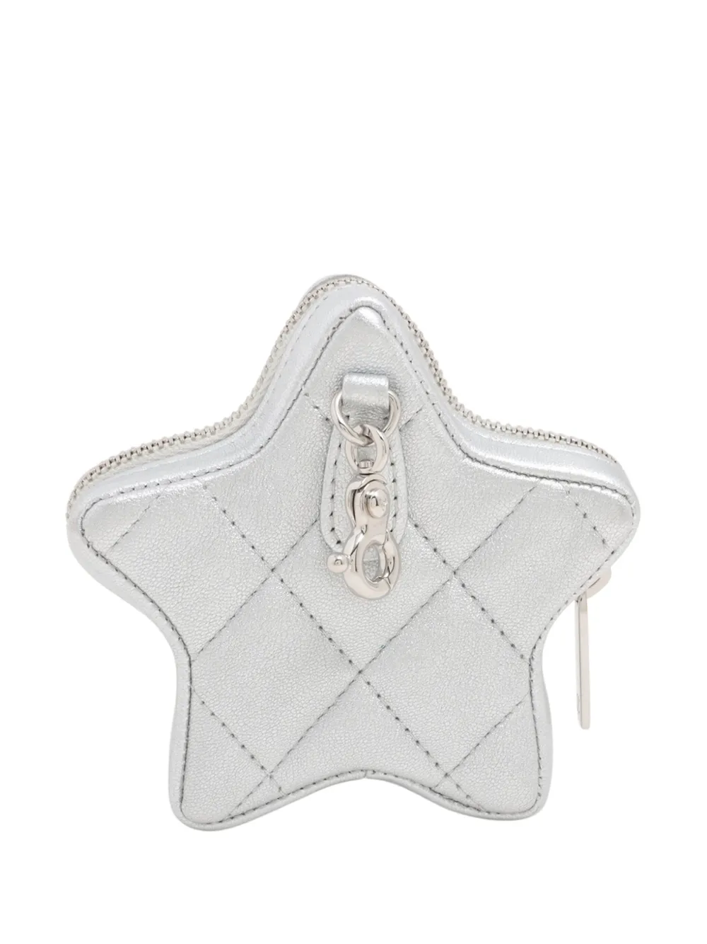 Pre-owned Chanel 2021-2025 Metallic Lambskin Walk Of Fame Star Clip On Purse Coin Pouch In Silver