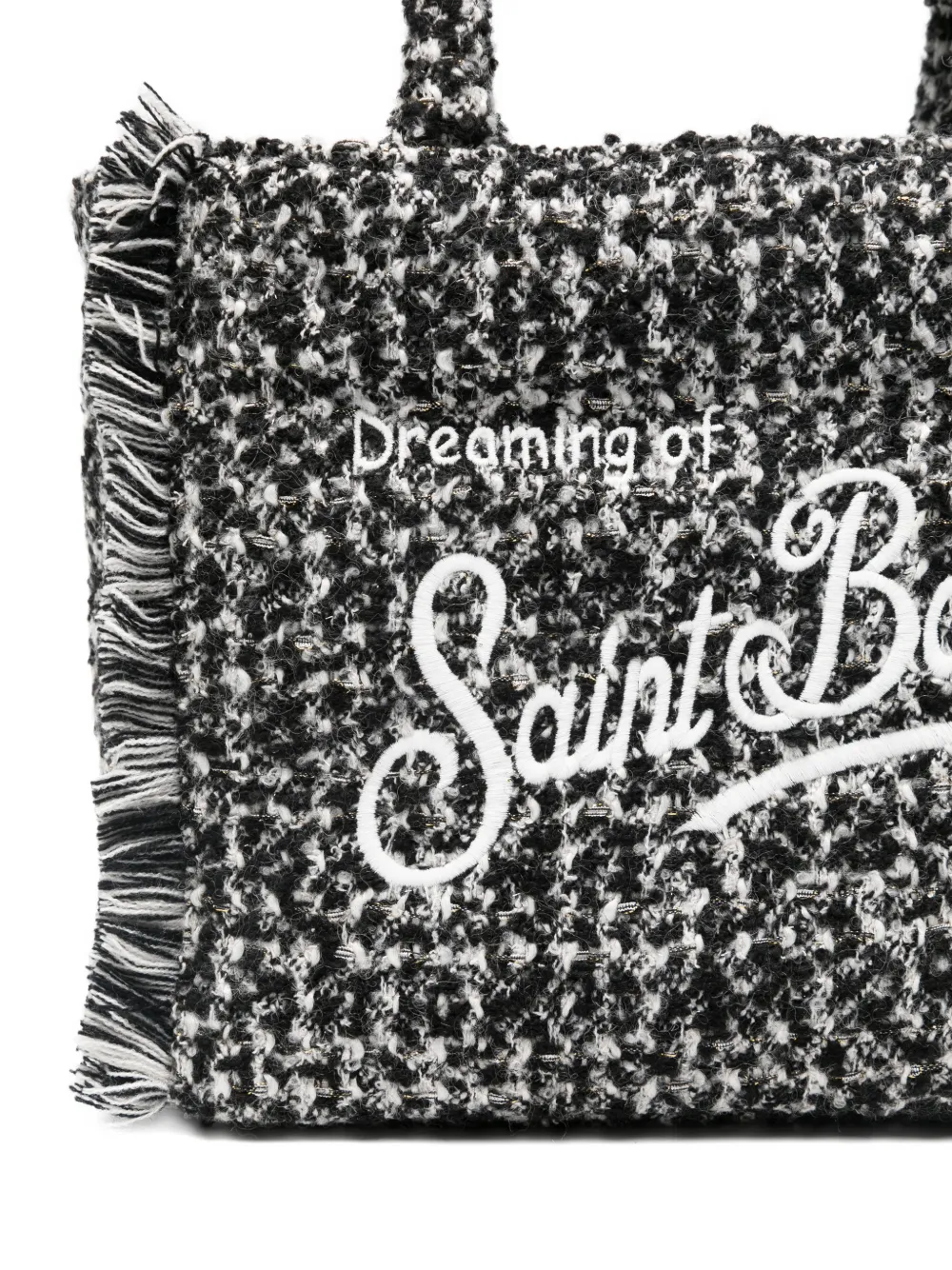 Mc2 Saint Barth Colette Tweed Fringed-detail Tote Bag In Black